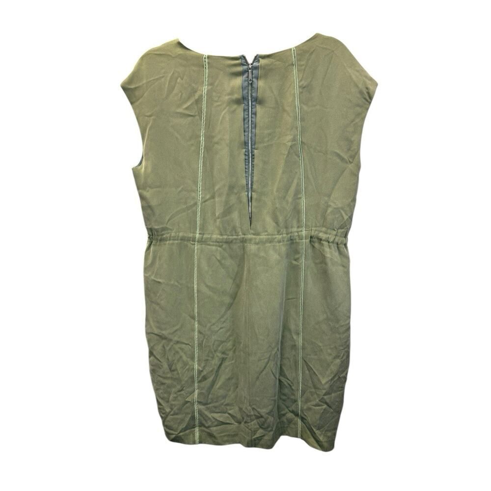 Lafayette 148 Silk Drawstring Waist Dress Petite XL Green Shift Minimalist - Picture 5 of 15